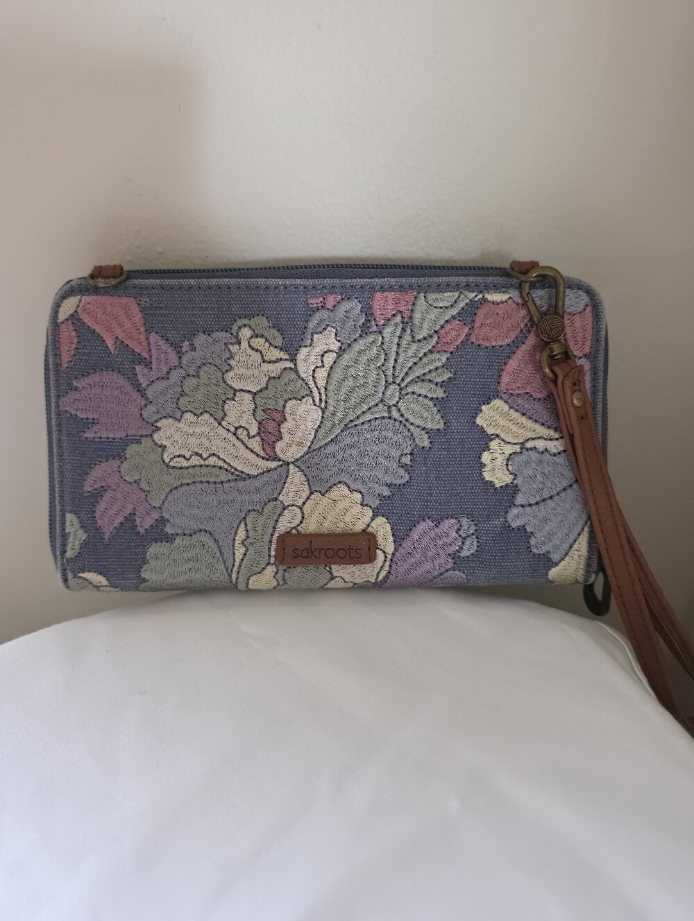 Sakroots Pastel Floral Embroidered Wristlet in Lavender Multi